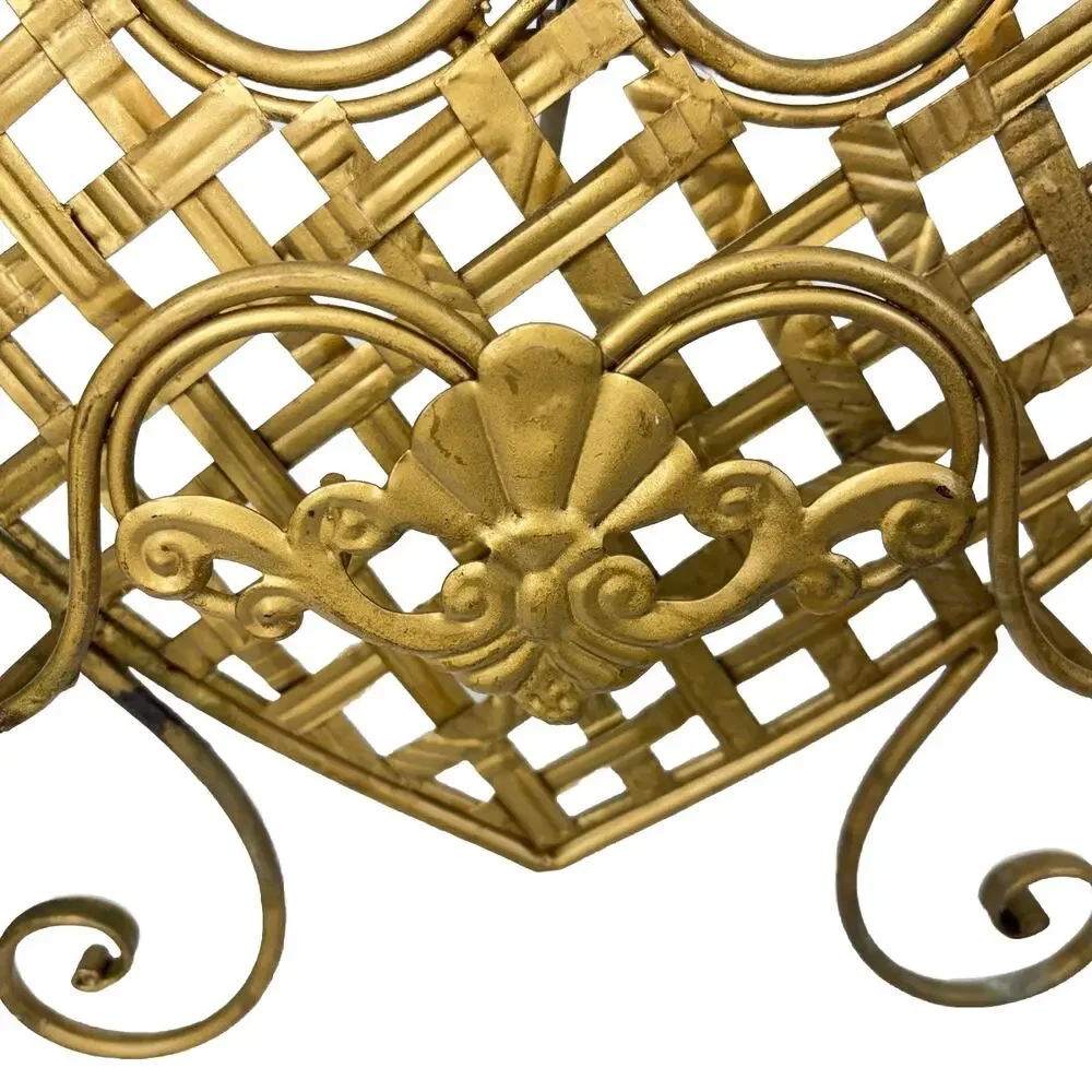 Vintage Ornate Heart Shape Metal Book Stand Art Display Easel Gold Tone 13”